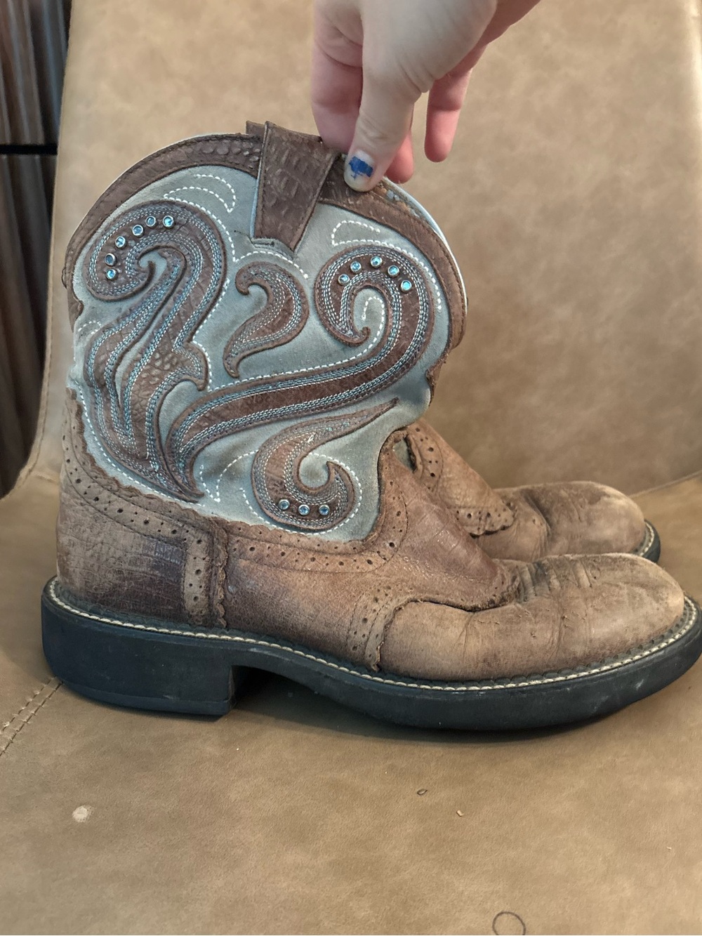 Ariat brown blue jewel western cowboy boots shoes size 10B